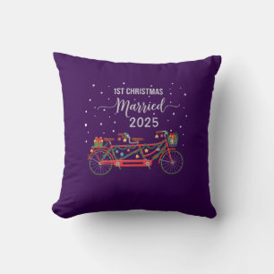 Coussin Joli 1er Noël Mariés 2025 Bicyclette Tandem