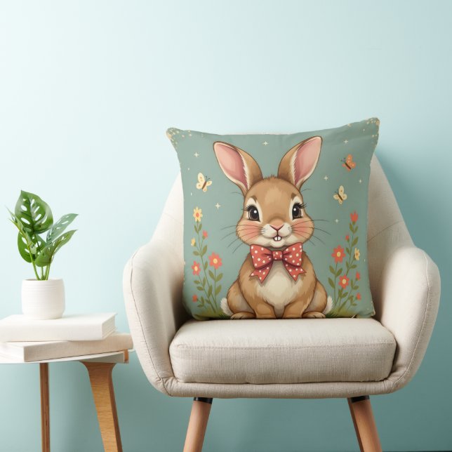 Coussin Joli adorable lapin brun avec nœud papillon (Chaise)