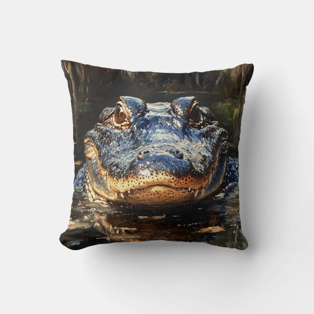 Coussin Joli Alligator en Floride Everglades Peinture (Recto)