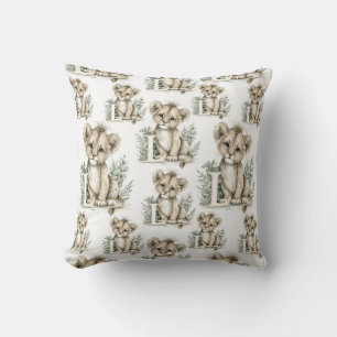Coussin Joli alphabet d'animaux bébé aquarelle Lion