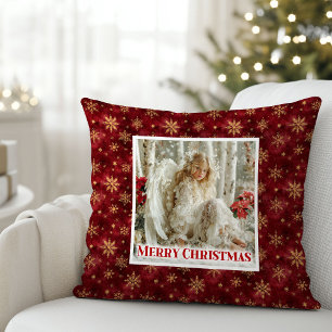Coussin Joli Ange Vintage Rouge Or Noël Festif 