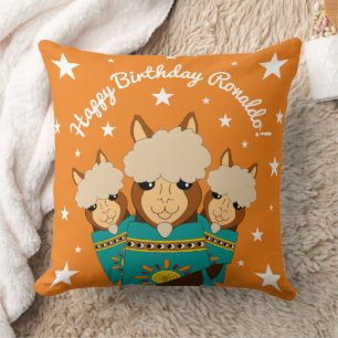 Coussin Joli Anniversaire des Alpacas Garçon en Serapes Tu