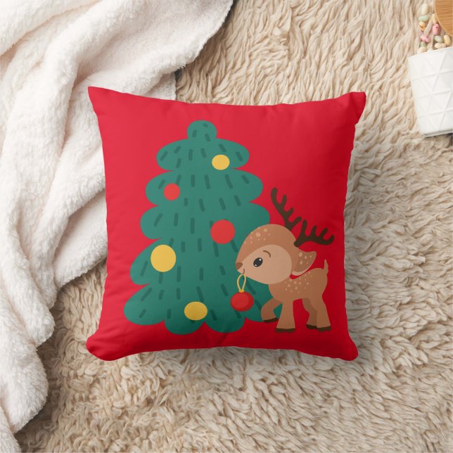 Coussin Joli arbre de Noël et cerfs enfants (Couverture)