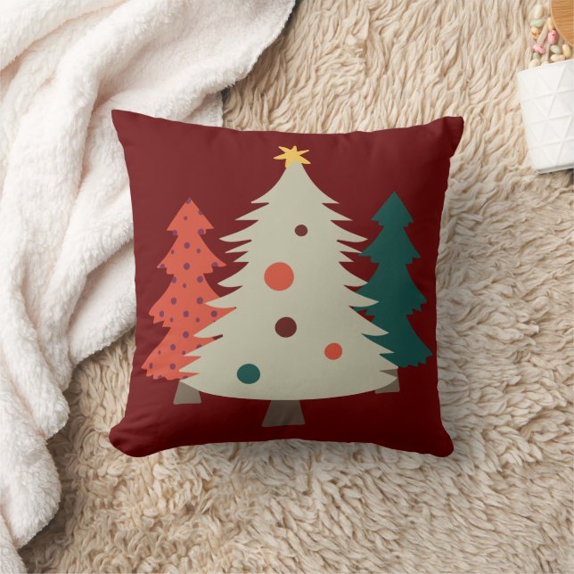 Coussin Joli Arbres de Noël Rétro Bourgogne (Couverture)