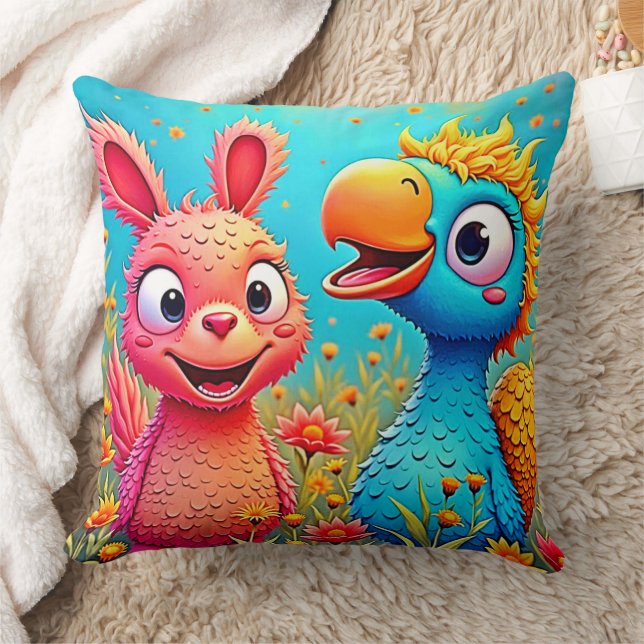 Coussin Joli Art de Lapin Perroquet Dessin Animé (Couverture)