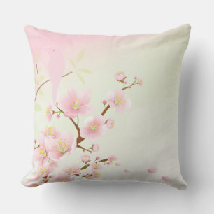 Coussin Joli asiatique rose cerisier fleurs d'oiseau Flora