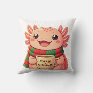 Coussin Joli Axolotl Buvant du Café Accent de Noël