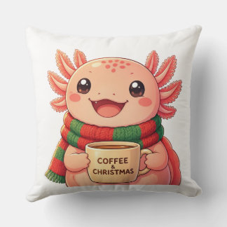Coussin Joli Axolotl Buvant du Café Accent de Noël