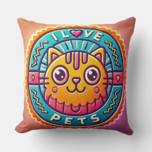 Coussin Joli Badge Chat Néon