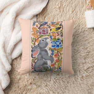 Coussin Joli Balai Rose Rabbit Oiseau Floral Mignonne Déco