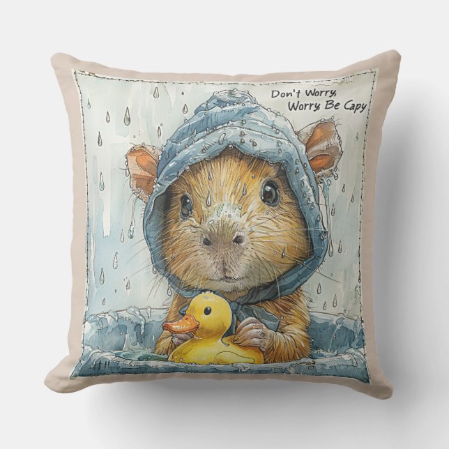 Coussin Joli bébé capybara avec un canard jaune en caoutch (Recto)