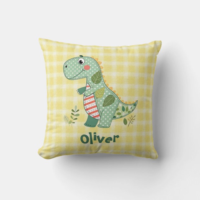 Coussin Joli bébé dinosaure en patchwork (Recto)