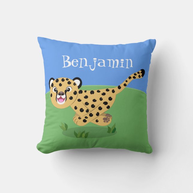 Coussin Joli bébé guépard en cours de dessin animé illustr (Recto)