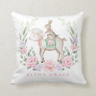 Coussin Joli bébé lapin et agneau Pâques bébé fille Nurser