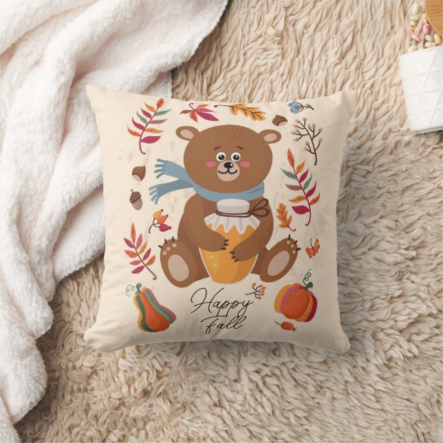 Coussin Joli bébé ours d'automne avec du miel et texte per (Couverture)