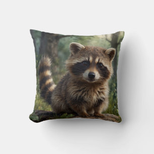 Coussin Joli bébé raton laveur jardin de cottage 