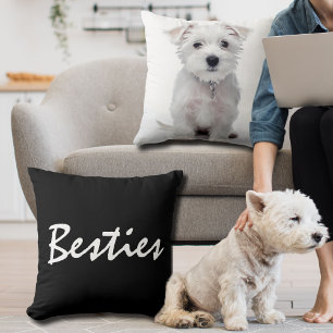 Coussin Joli Besties Brush Script noir et blanc animal de 