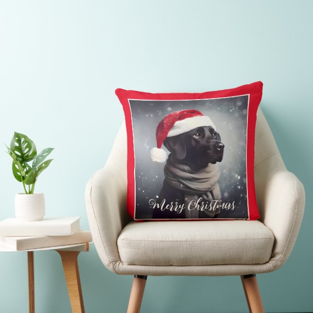 Coussin Joli Black Lab à Scarf et Santa Hat (Chaise)