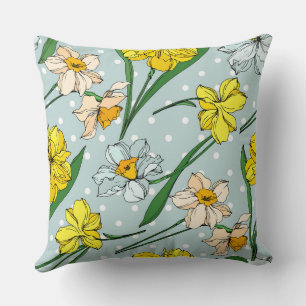 Coussin Joli bleu ciel pois mignon floral rétro