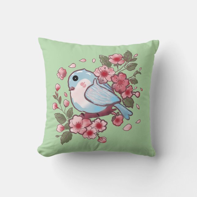 Coussin Joli bleu de printemps et aquarelle de fleurs de c (Recto)