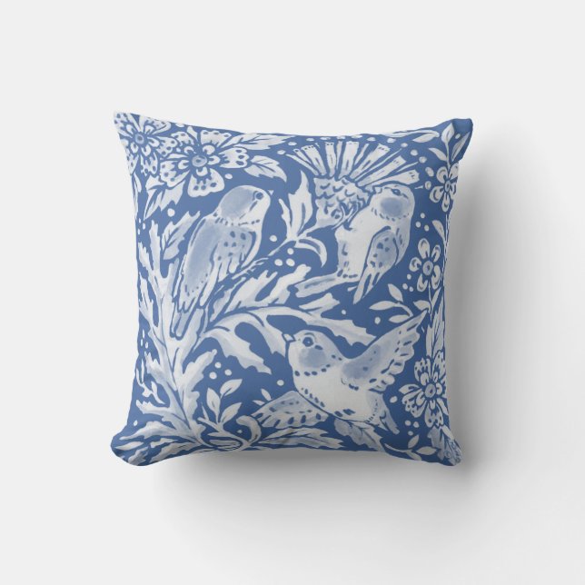 Coussin Joli Bleu Oiseaux Forêt Floral Nature Animal (Recto)