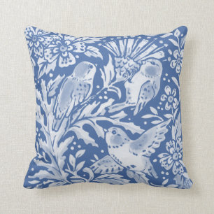 Coussin Joli Bleu Oiseaux Forêt Floral Nature Animal