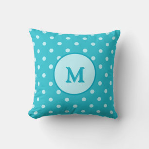 Coussin Joli bleu turquoise Pois Motif Monogramme