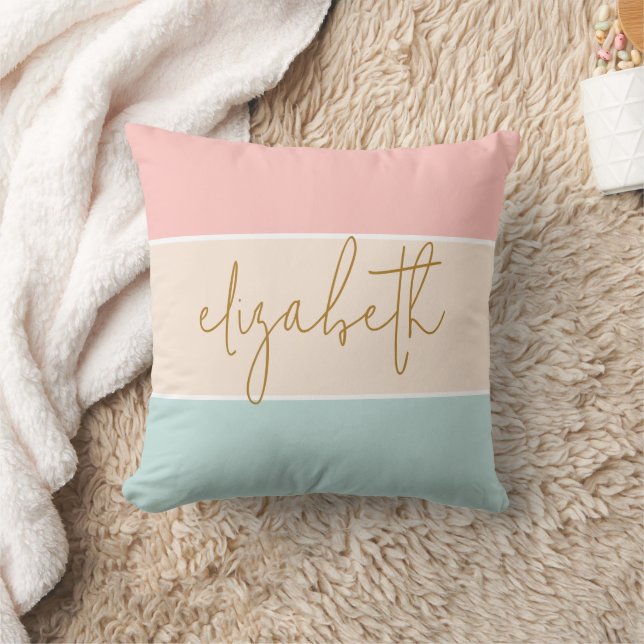 Coussin Joli bloc de couleur rayure pastel rose jaune bleu (Couverture)