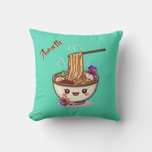 Coussin Joli bol de Ramen sarcelle Floral