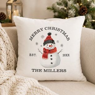 Coussin Joli Bonhomme de Neige Noël Personnalisé
