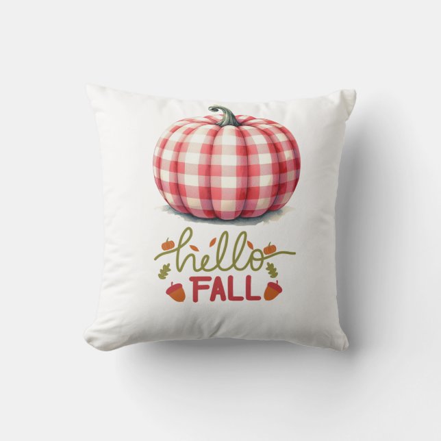 Coussin Joli bonjour chute plaid citrouille (Recto)