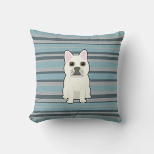 Coussin Joli Bouledogue Français rayé bleu