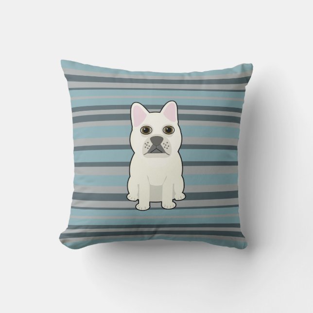 Coussin Joli Bouledogue Français rayé bleu (Recto)