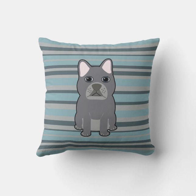 Coussin Joli Bouledogue Français rayé bleu (Verso)