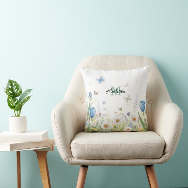 Coussin Joli bouquet de fleurs sauvages de printemps vert  (Chaise)