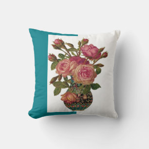 Coussin Joli bouquet de fleurs Turquoise/Coussin à rayures