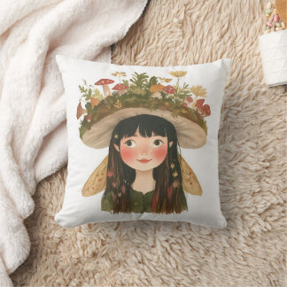 Coussin Joli bouton à revers Fée Fille aux champignons à l