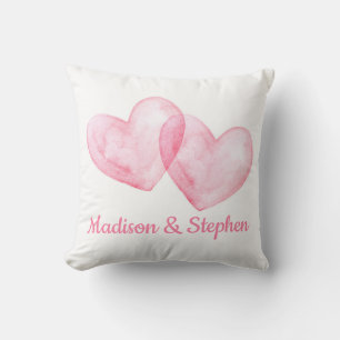 Coussin Joli Cadeau de Mariage Cœurs d'Amour Aquarelle Ros