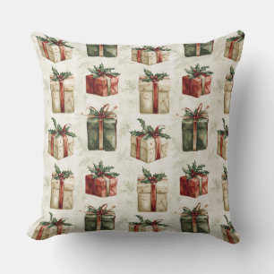 Coussin Joli cadeau de Noël avec des rubans et Holly