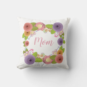Coussin Joli cadre de fleurs de la Fête des Mères Pastels 