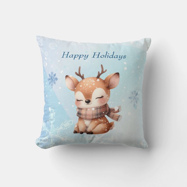 Coussin Joli cerf caricaturé en neige (Recto)