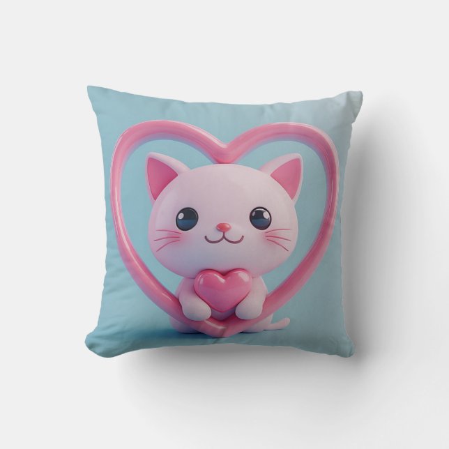 Coussin Joli chat blanc avec un cœur design kawaii kitty l (Recto)