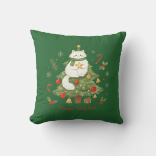 Coussin Joli Chat Blanc Noël