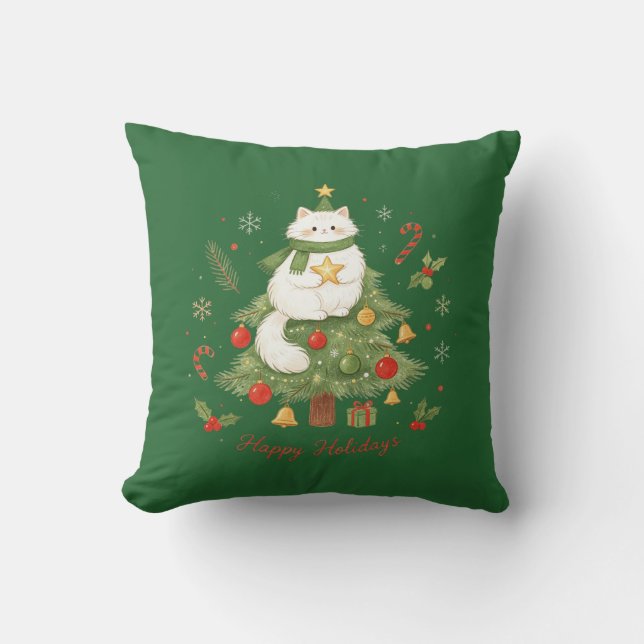 Coussin Joli Chat Blanc Noël (Recto)