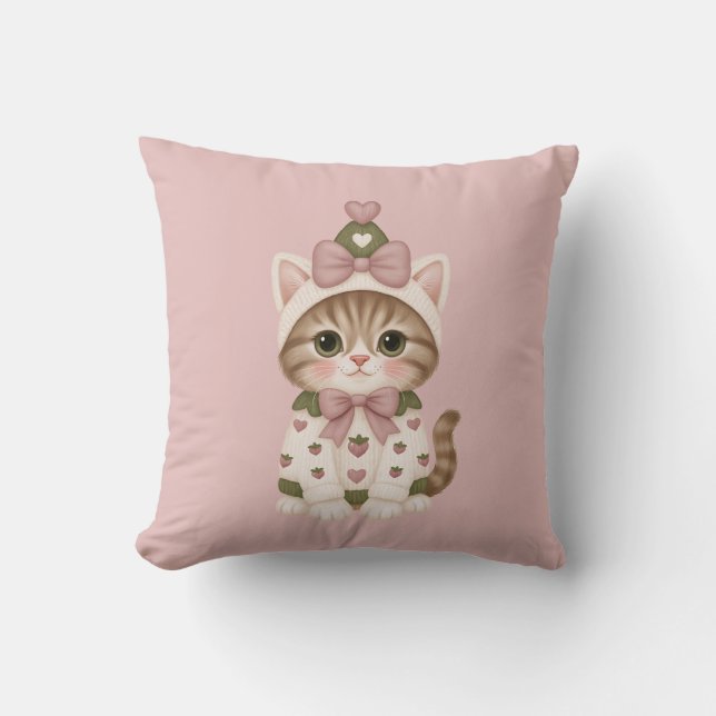Coussin Joli Chat Chéri avec un Nœud Bébé  (Recto)