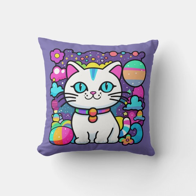 Coussin Joli Chat Cosmique Blanc (Recto)