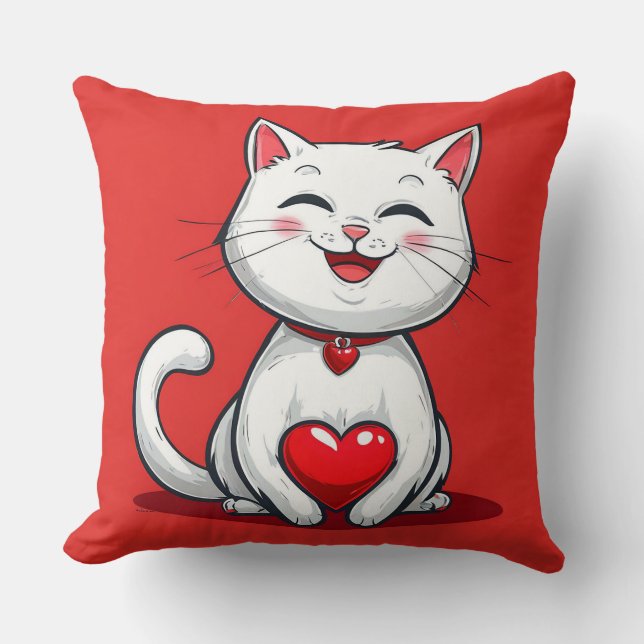 Coussin Joli chat de dessin animé amoureux (Recto)