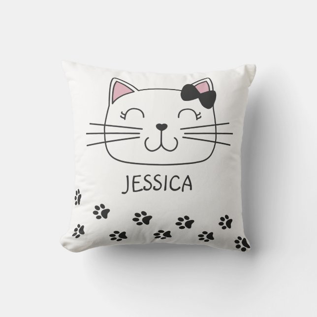 Coussin Joli chat de dessin animé avec empreintes de patte (Recto)