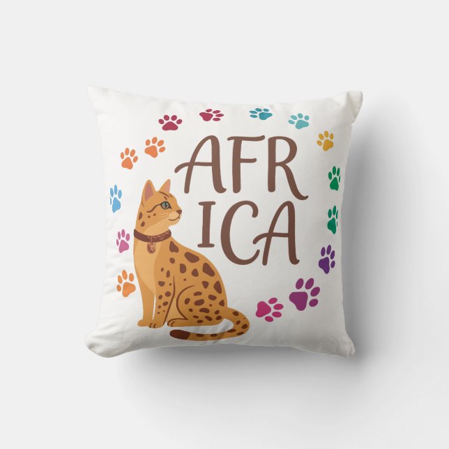 Coussin Joli chat de la savane africaine avec des empreint (Recto)