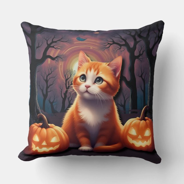 Coussin Joli chat d'Halloween Chat orange et blanc (Recto)